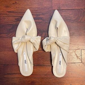 Zara Cream Knotted Bow Mules